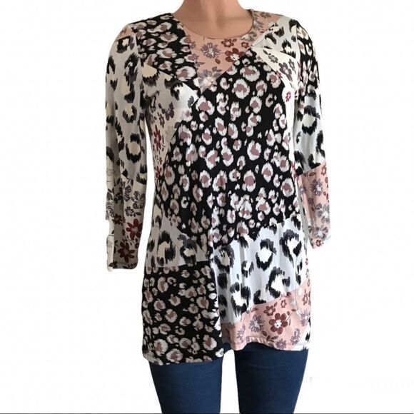 LOGO by Lori Goldstein Rayon 230 3/4 Sleeve Printed Top - Picture 3 of 6